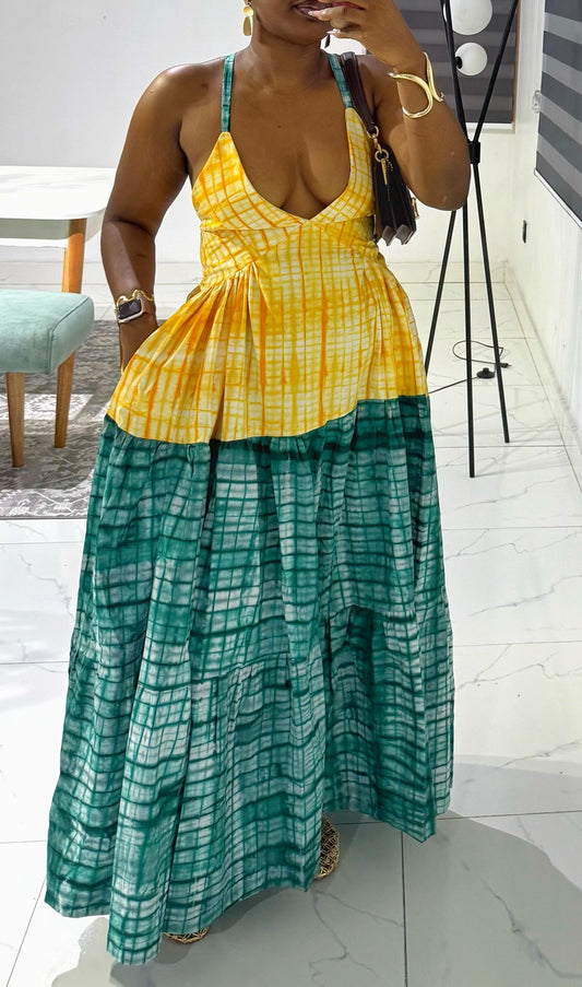 Backless Two Tone Dress