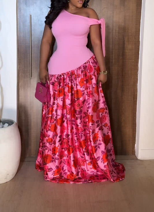 Rose-print Stretch-cotton And Satin Panelled Maxi Dress