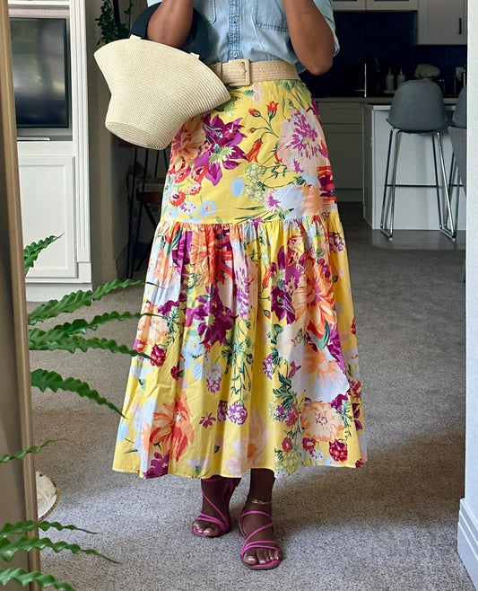 New Yellow Floral Maxi Skirt