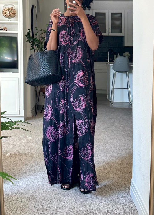 Purple Star And Moon Print Kaftan Dress