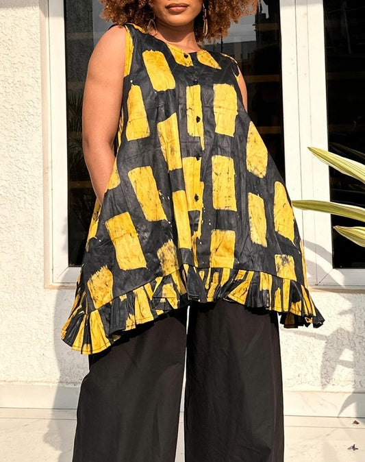 Contrast Color Sleeveless Pocket Midi Top
