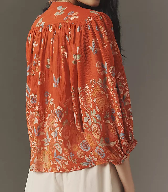 Red Floral Print Batwing Sleeve Shirt
