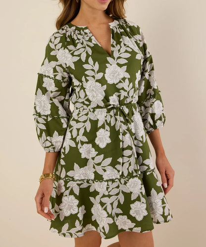 Flattering Green Allover Floral Print Mini Dress