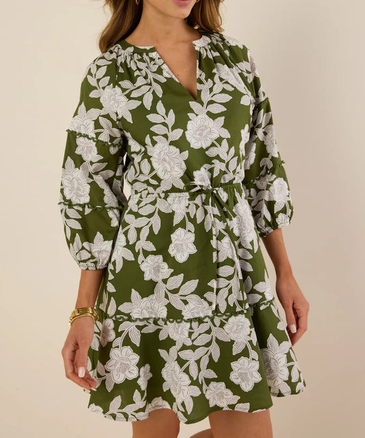 Flattering Green Allover Floral Print Mini Dress