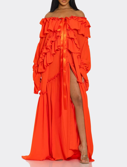 Orange Ruffle Maxi Dress
