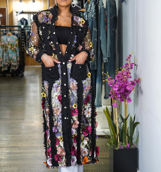 Flower Petal Denim Long Jacket