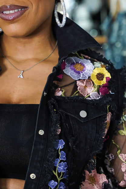 Flower Petal Denim Long Jacket