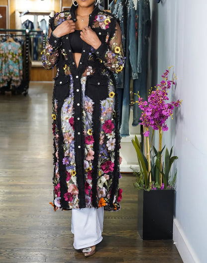 Flower Petal Denim Long Jacket