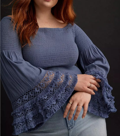 Ceramic Blue Off-Shoulder Crop Top