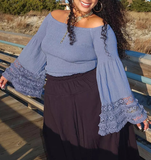 Ceramic Blue Off-Shoulder Crop Top