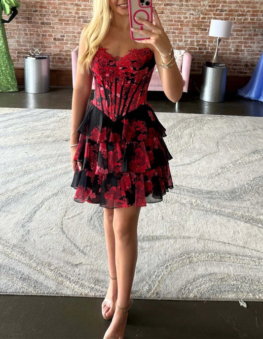 Ruffle & Tulle Homecoming Dress With Appliques