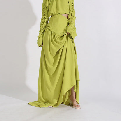 Long Sleeve Ruched Skirt Set