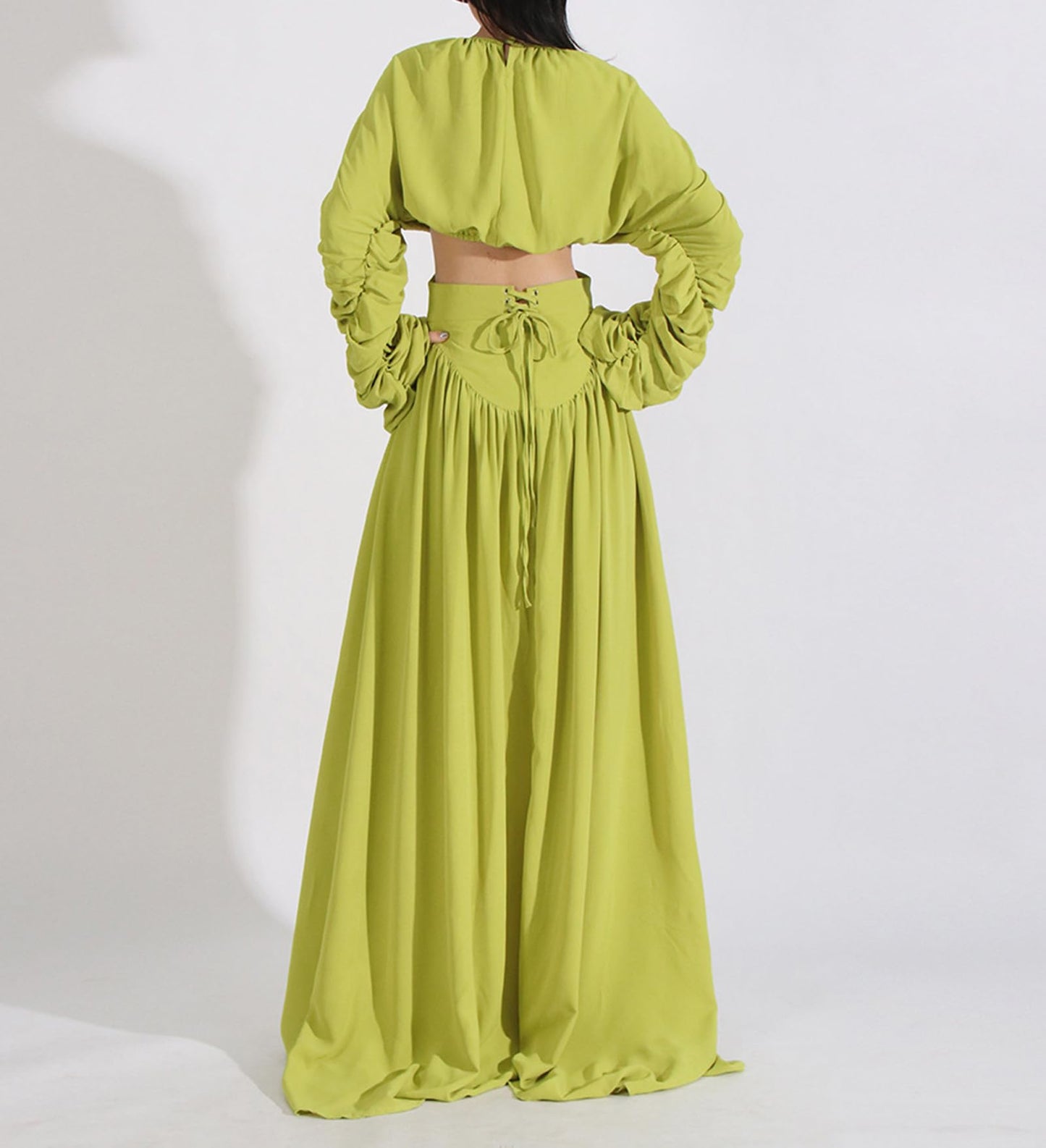 Long Sleeve Ruched Skirt Set