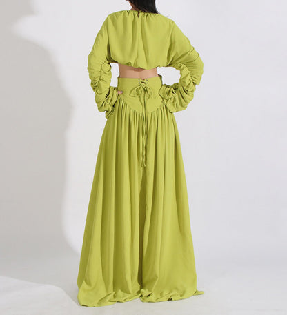 Long Sleeve Ruched Skirt Set