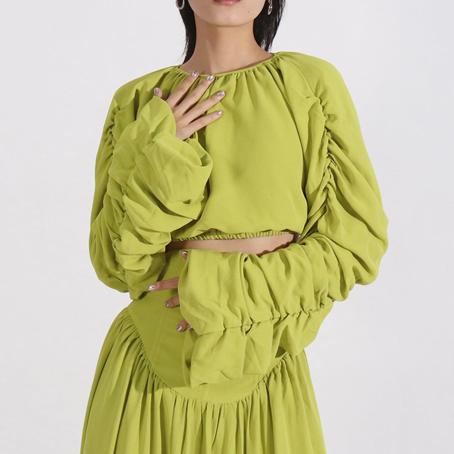 Long Sleeve Ruched Skirt Set