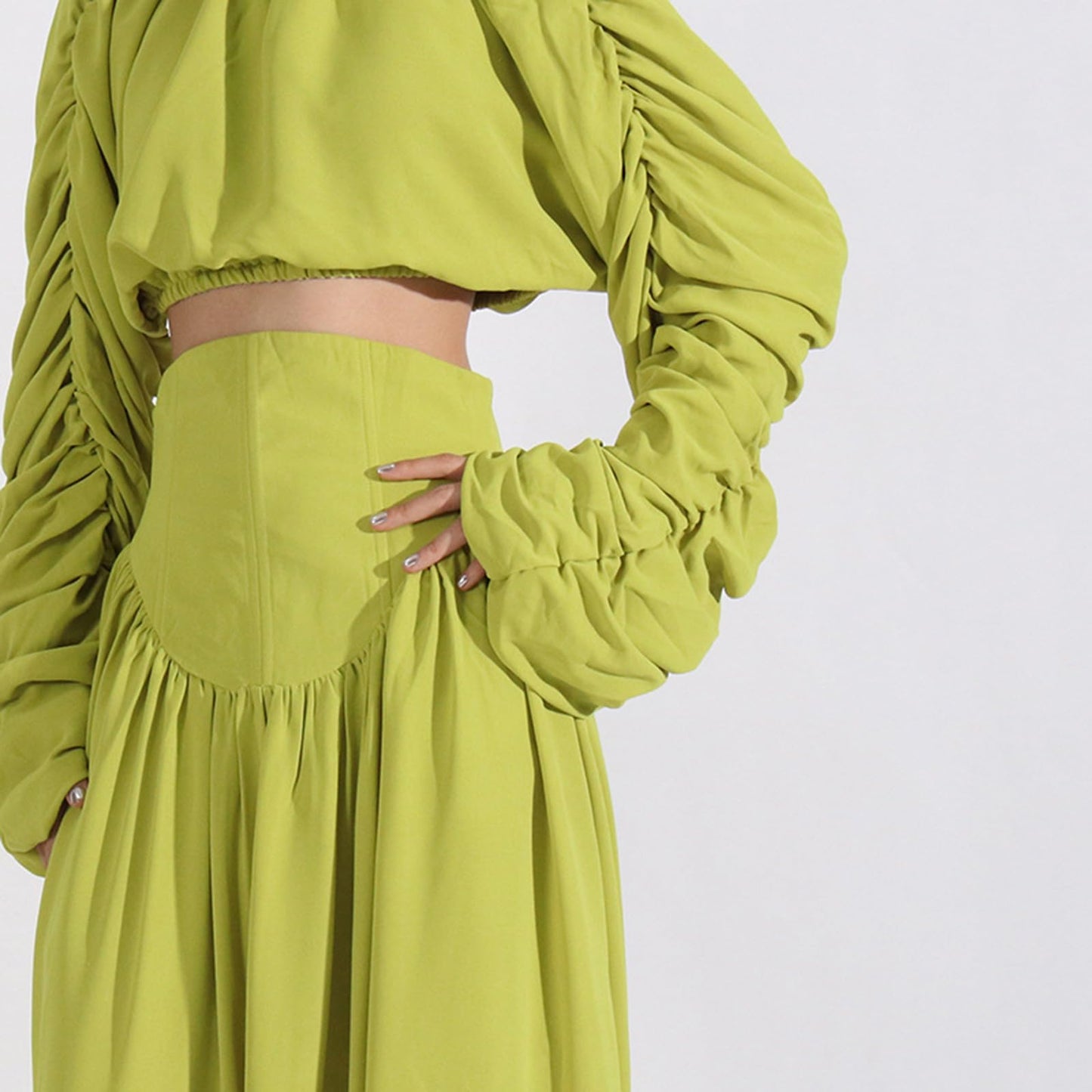 Long Sleeve Ruched Skirt Set