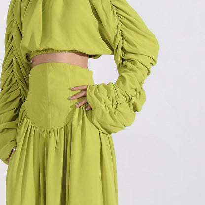 Long Sleeve Ruched Skirt Set
