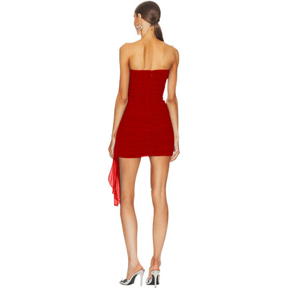 Sexy Mesh Strapless Bodycon Ruched Mini Dress