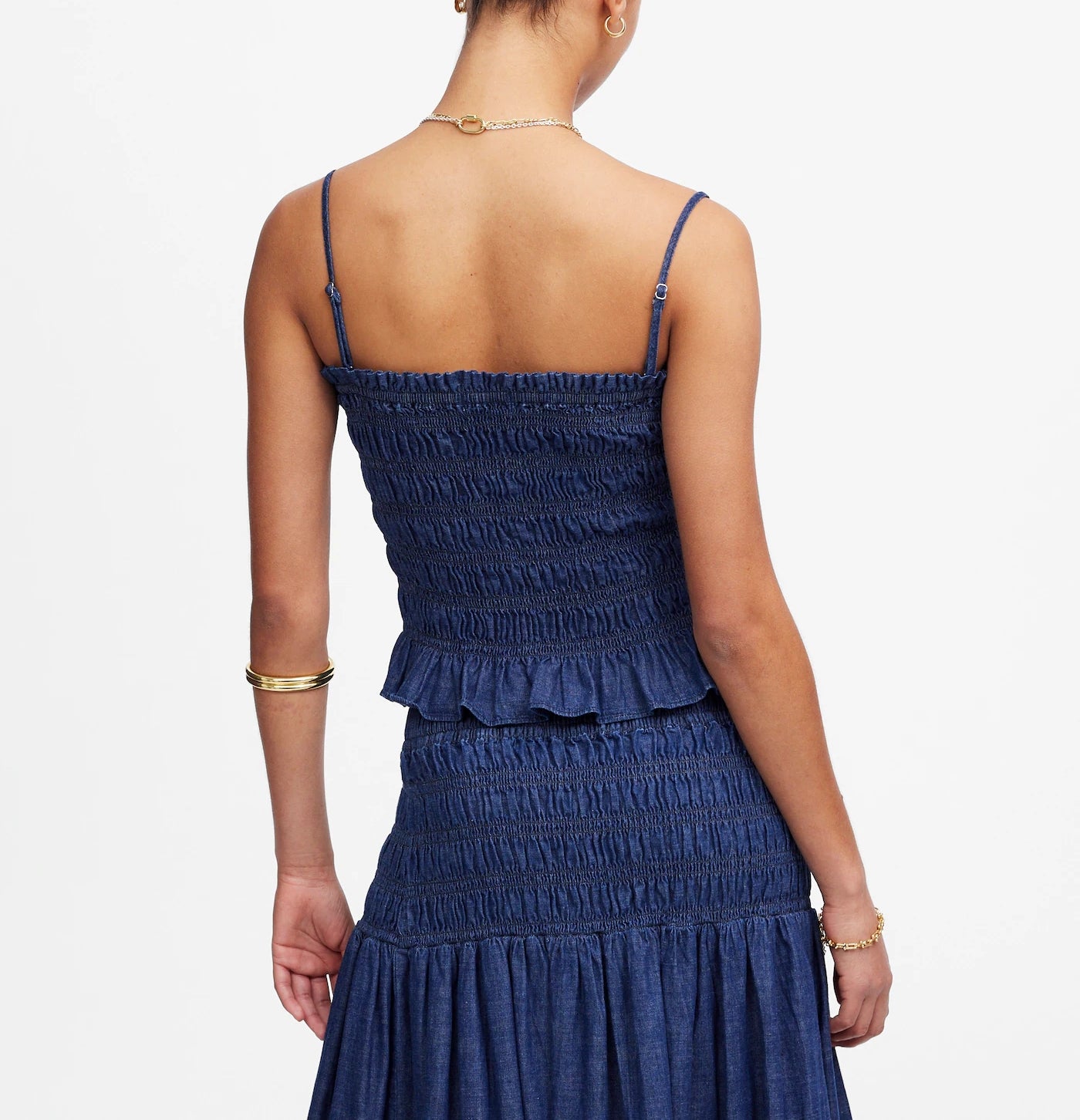 Pleated Denim Midi Skirt Set