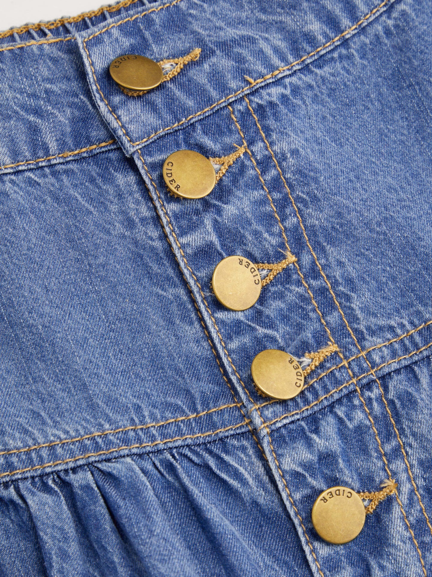 Denim High Rise Solid Tiered Button Pocket Maxi Skirt