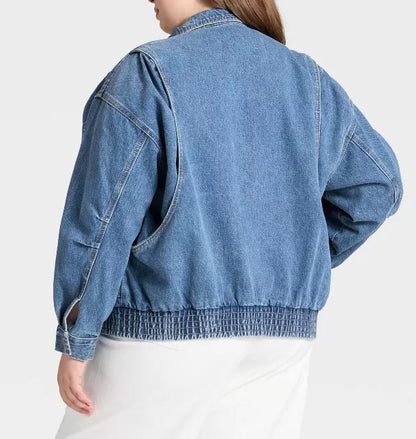 Relaxed Denim Bomber Jacket