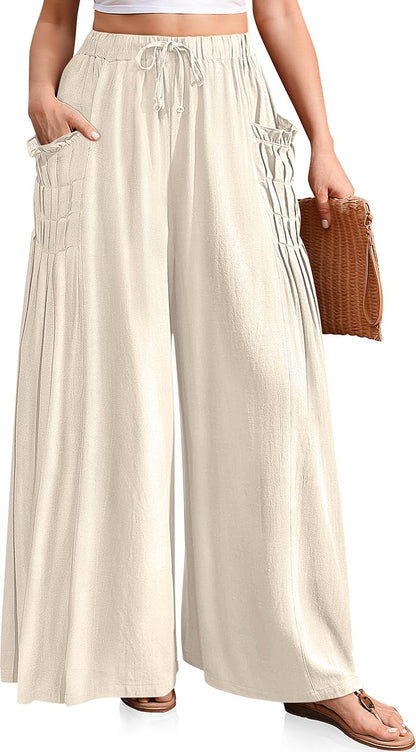 Women Linen Wide Leg Boho Pants