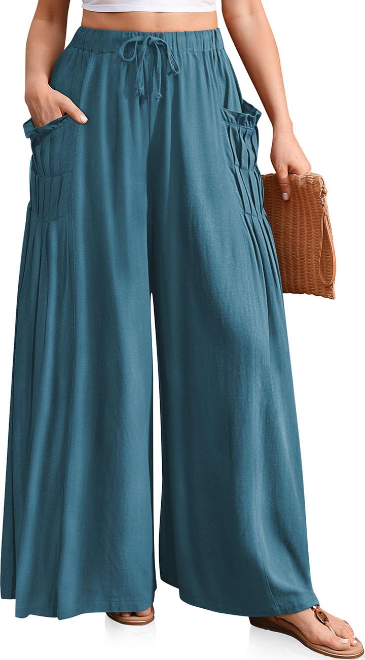 Women Linen Wide Leg Boho Pants
