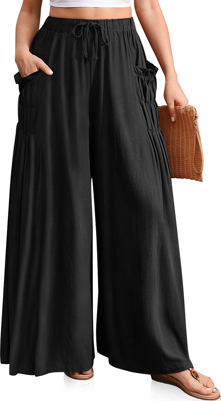 Women Linen Wide Leg Boho Pants