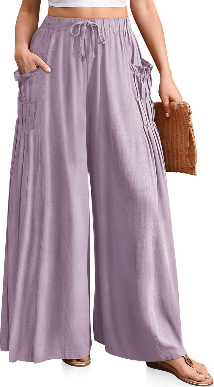Women Linen Wide Leg Boho Pants