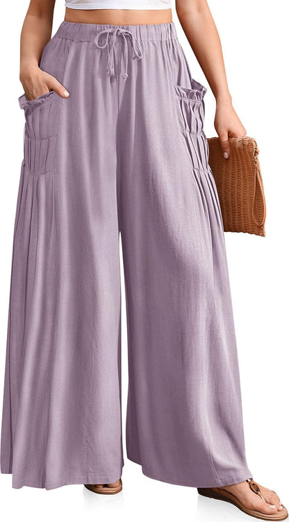Women Linen Wide Leg Boho Pants