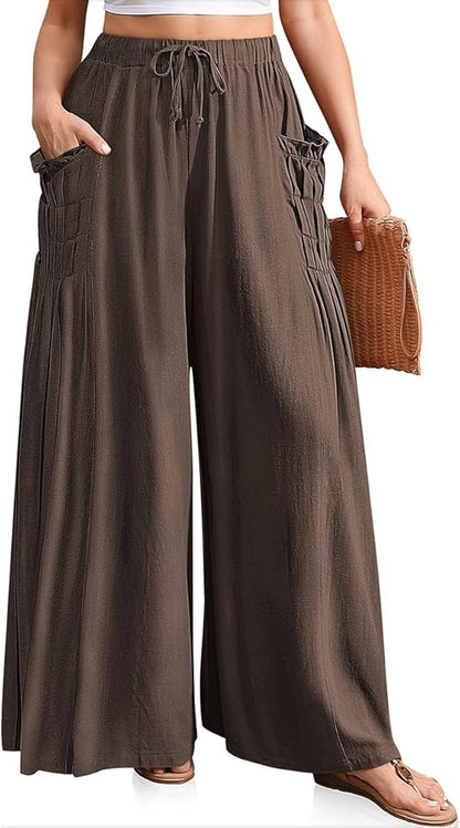 Women Linen Wide Leg Boho Pants