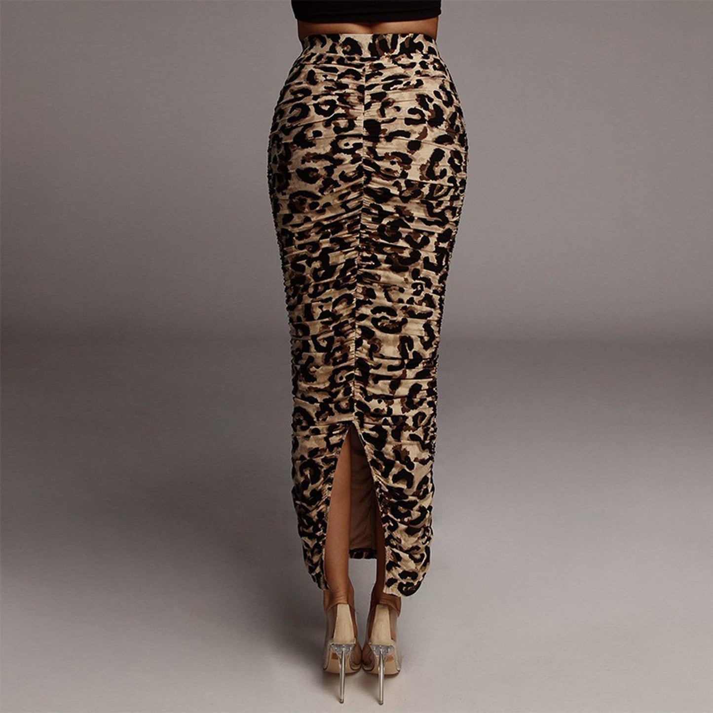 Silk Satin Elastic Cheetah Skirt