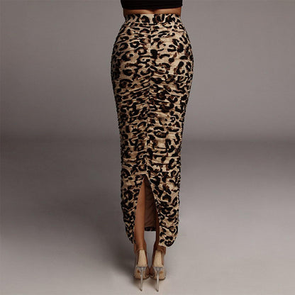 Silk Satin Elastic Cheetah Skirt