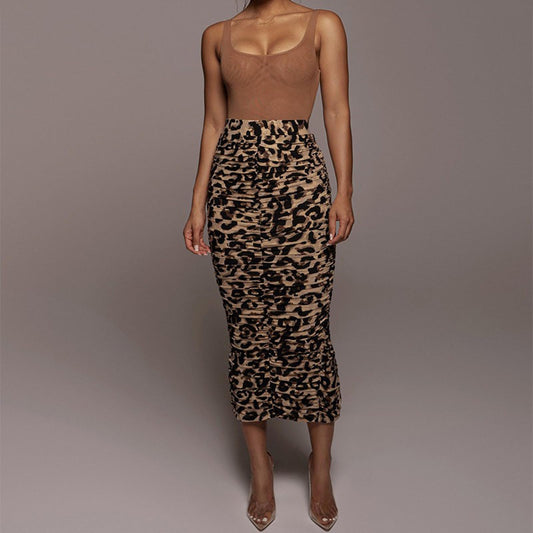 Silk Satin Elastic Cheetah Skirt