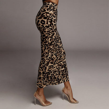 Silk Satin Elastic Cheetah Skirt