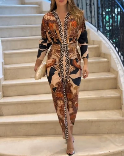 Bodycon Long Sleeve Dress Casual Plunge V Neck Ruched Midi Dress