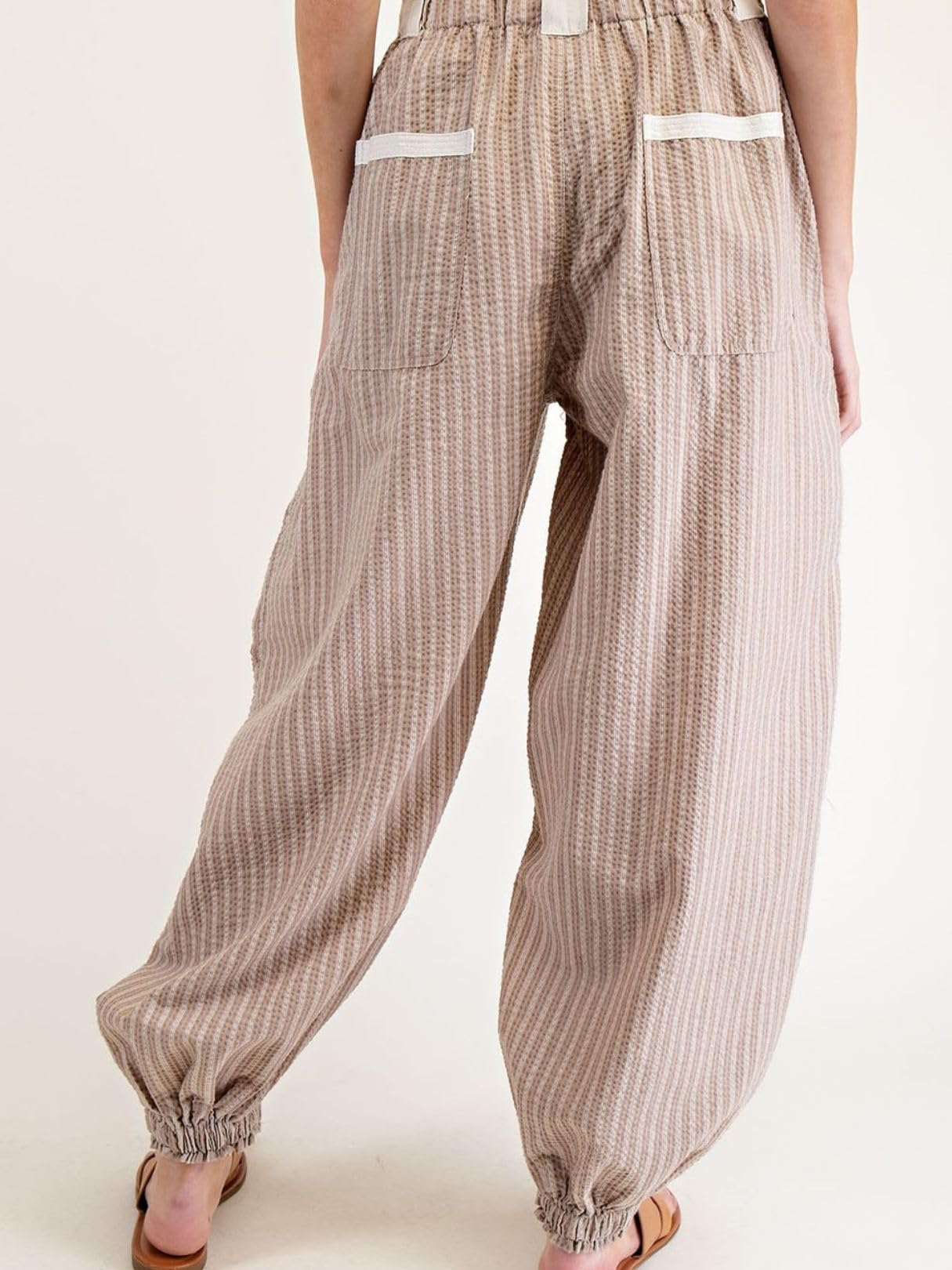 Women Drawstring Striped Pants Loose Wide Leg Casual Lounge Pants With Pockets