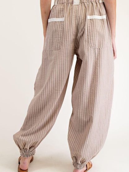 Women Drawstring Striped Pants Loose Wide Leg Casual Lounge Pants With Pockets