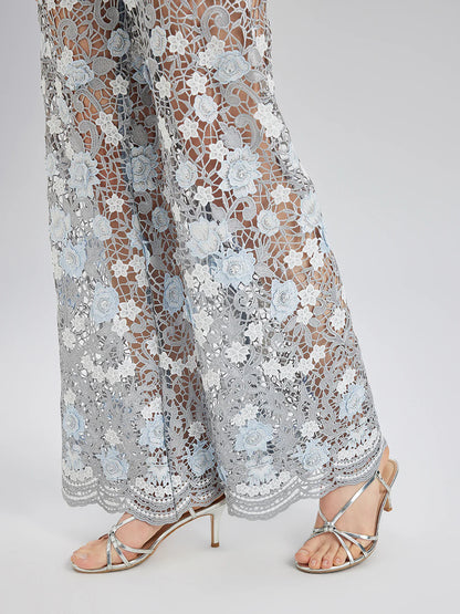 Elegant Rhinestone Lace Denim Jeans