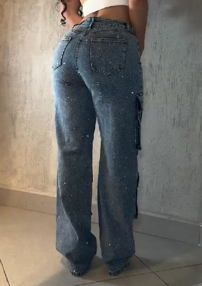 Women's Multi-Pocket Rhinestone Casual Jeans