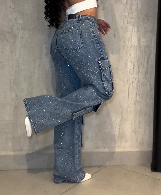 Women's Multi-Pocket Rhinestone Casual Jeans