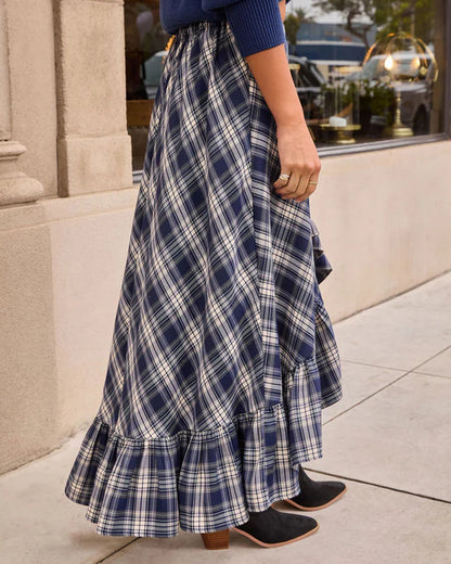 Plaid High Low Midi Skirt