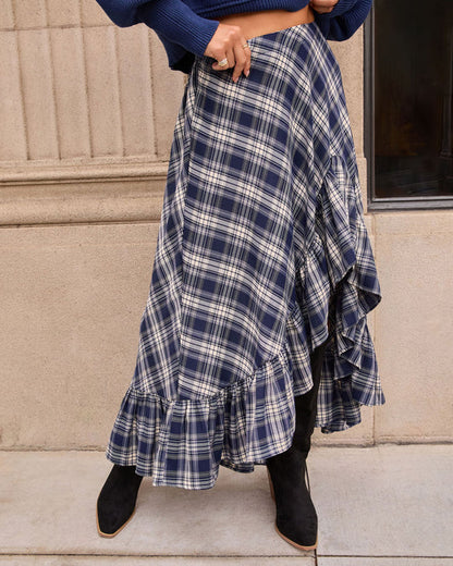 Plaid High Low Midi Skirt