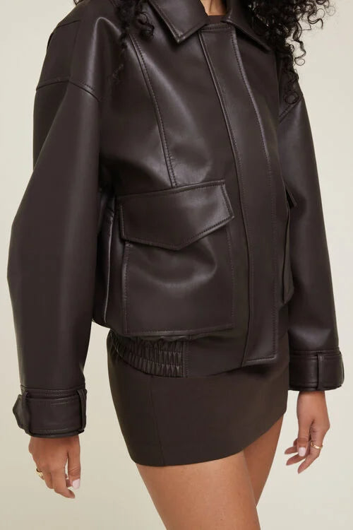 Oversized Faux Leather Aviator Jacket