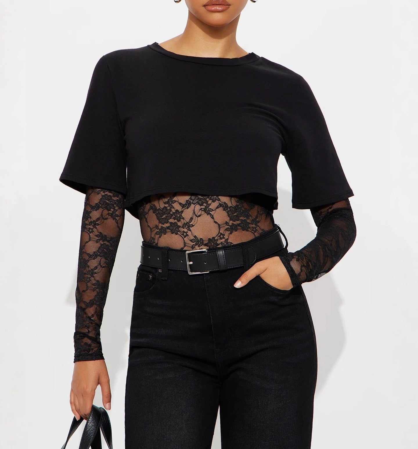 Sexy Round Neck T-shirt Lace Romper