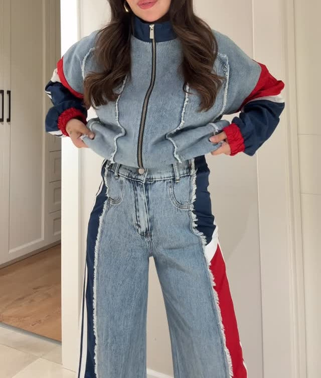 Parachute Fabric Fringed Denim Suit