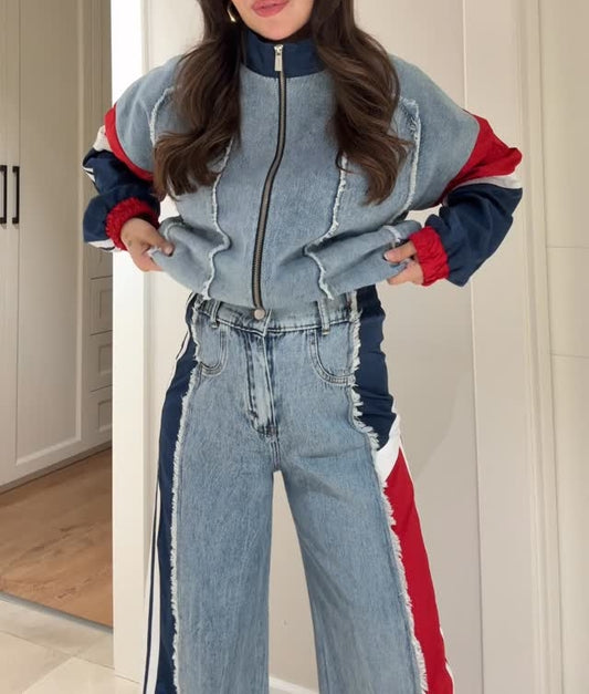 Parachute Fabric Fringed Denim Suit