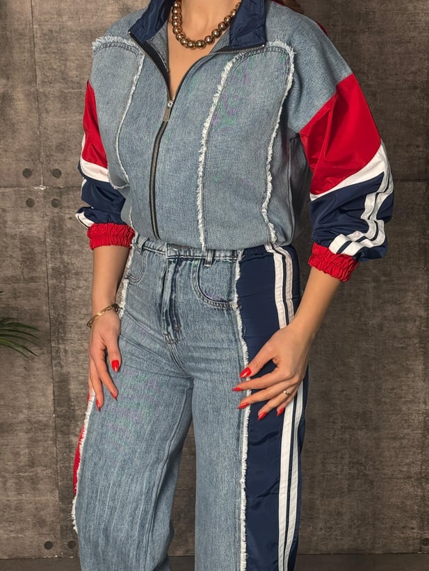 Parachute Fabric Fringed Denim Suit