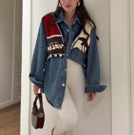 Blue Knit Denim Shirt