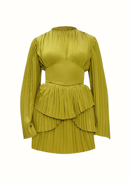 Lime Pleated Mini Dress